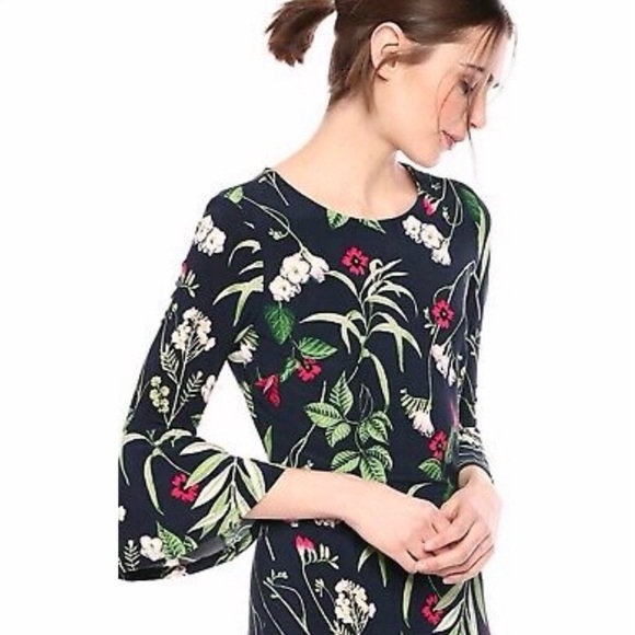 Tommy Hilfiger Floral Bell Sleeve Sky Captain Fern Blue Green Dress Size 16 - Picture 8 of 16